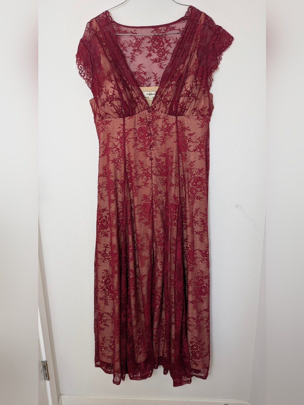 Popilush Women Shapewear Boho Floral Lace Front Slit Fit & Flare Midi Dress XXL - Picture 6 of 16